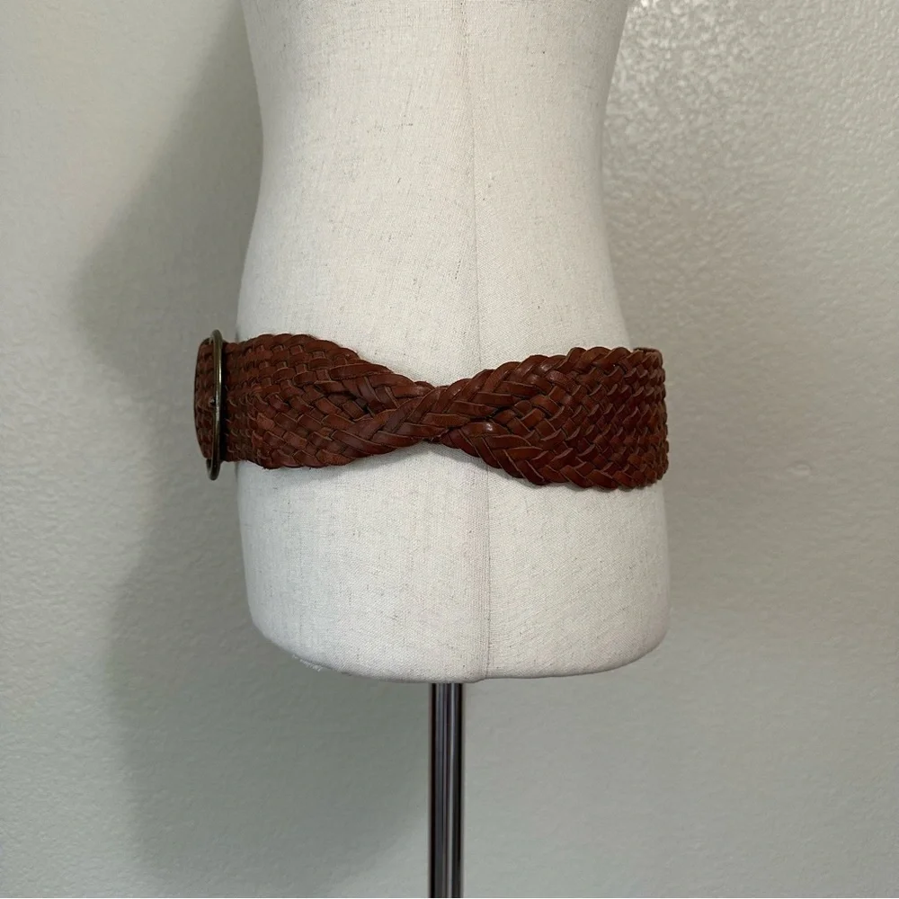 Gap Brown Genuine Leather Twisted Braided Woven Belt, Sz Small